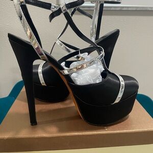 Elegant Black and Silver Women's Platform Heels
